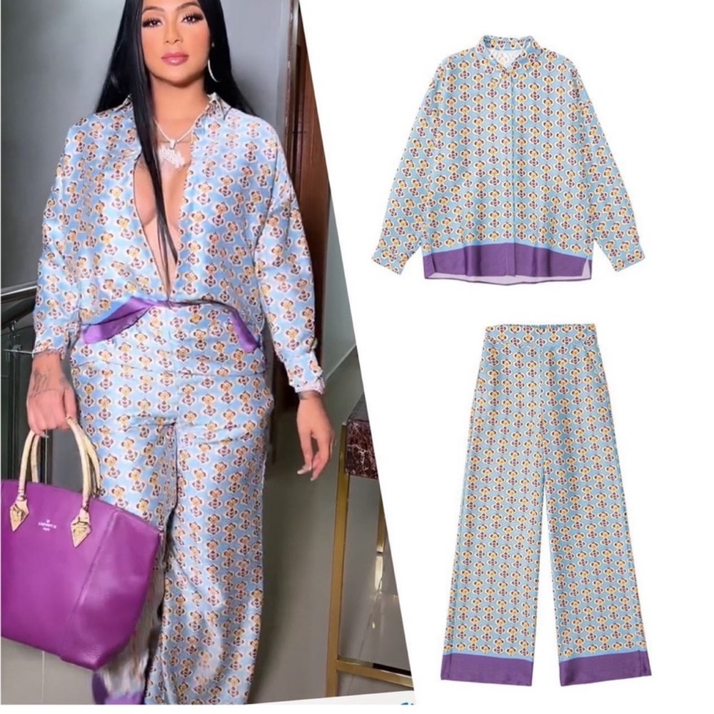 ZARA SET - GEOMETRIC PRINT SATIN SHIRT & PANTS